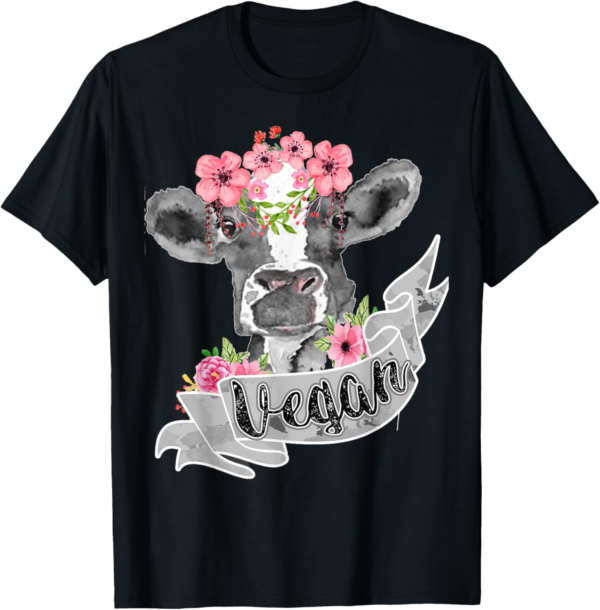 Vegan Funny Cow With Flower Headband Gift T-Shirt - Image 2
